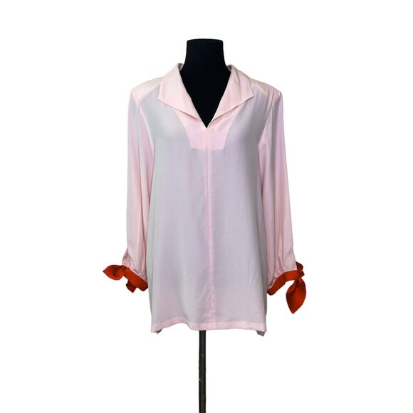 Dovima Paris Pink Silk long sleeves red wrist ties tunic top blouse size S - Picture 10 of 14